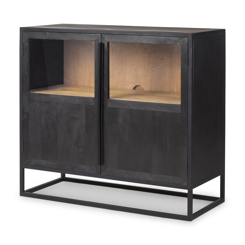 Sloan Black Wood with Metal Frame Accent Cabinet
