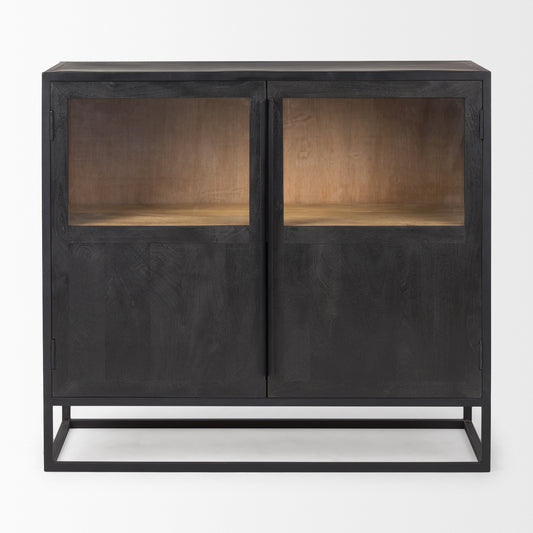 Sloan Black Wood with Metal Frame Accent Cabinet