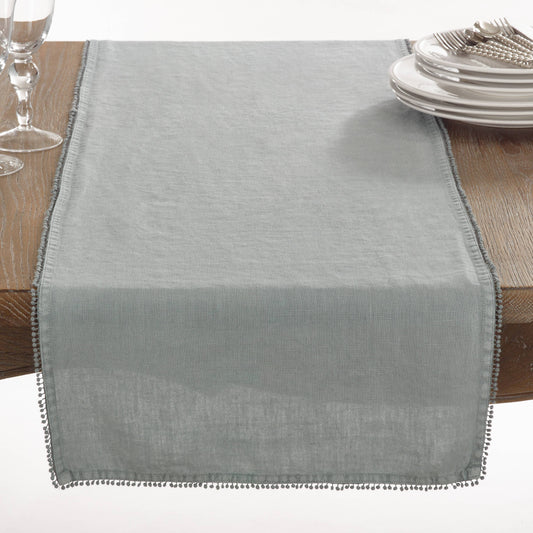Pompom Design Runner: Blue-Grey / 16"x72"