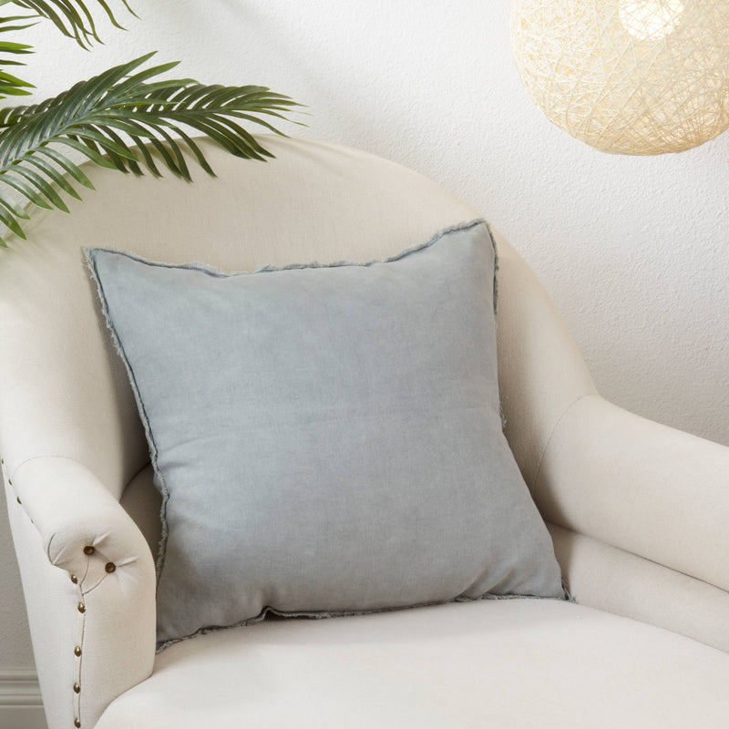 Fringed Linen Pillow – Down Filled: Blue-Grey / 20"
