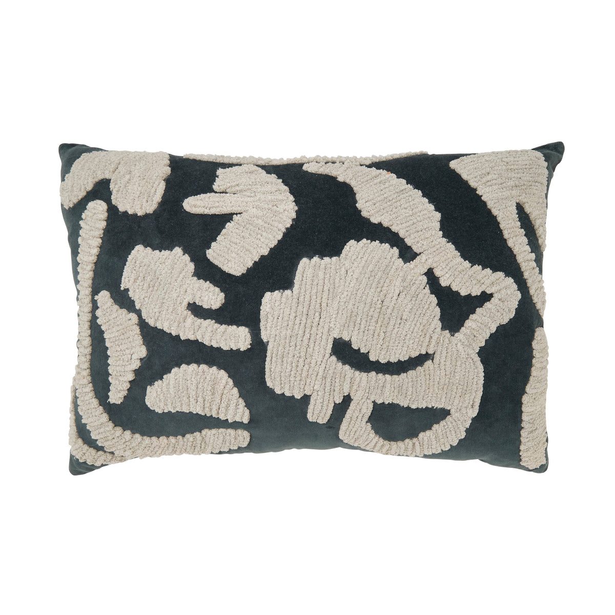 Luxe Embroidered Velvet Throw Pillow: Blue-Grey / Poly Filled / 16"x24"