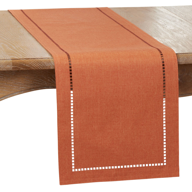 Laser-Cut Hemstitch Runner: Red / 14"x90"