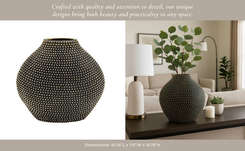 Black Ceramic Beaded Round Flower