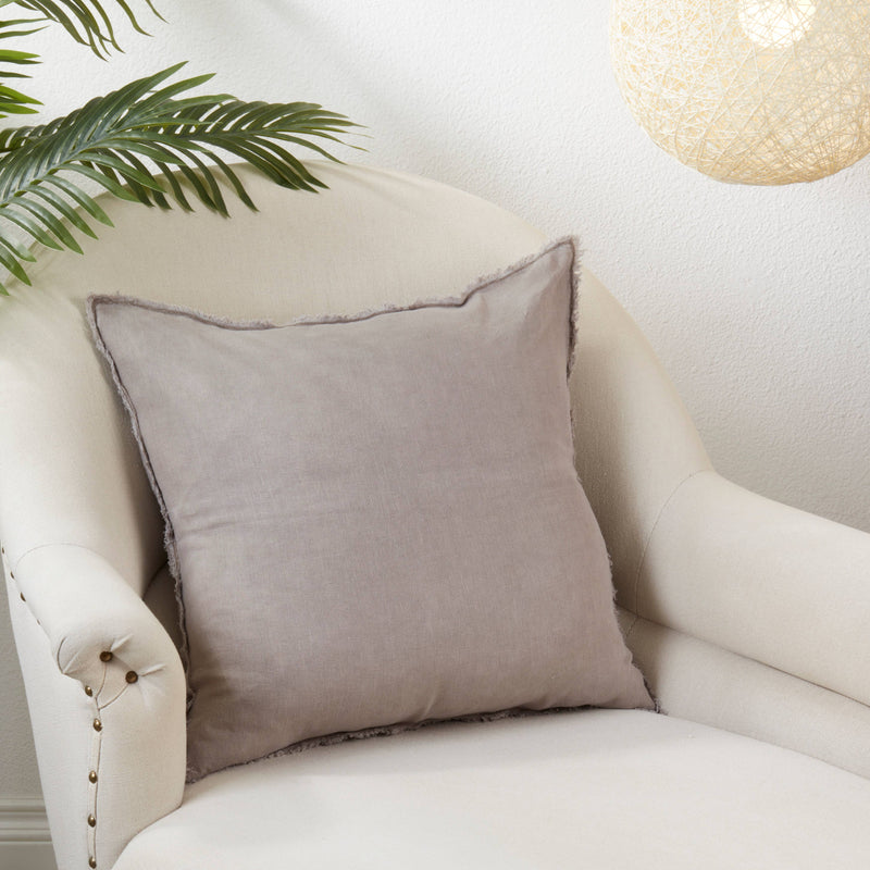 Fringed Linen Pillow – Down Filled: Blue-Grey / 20"