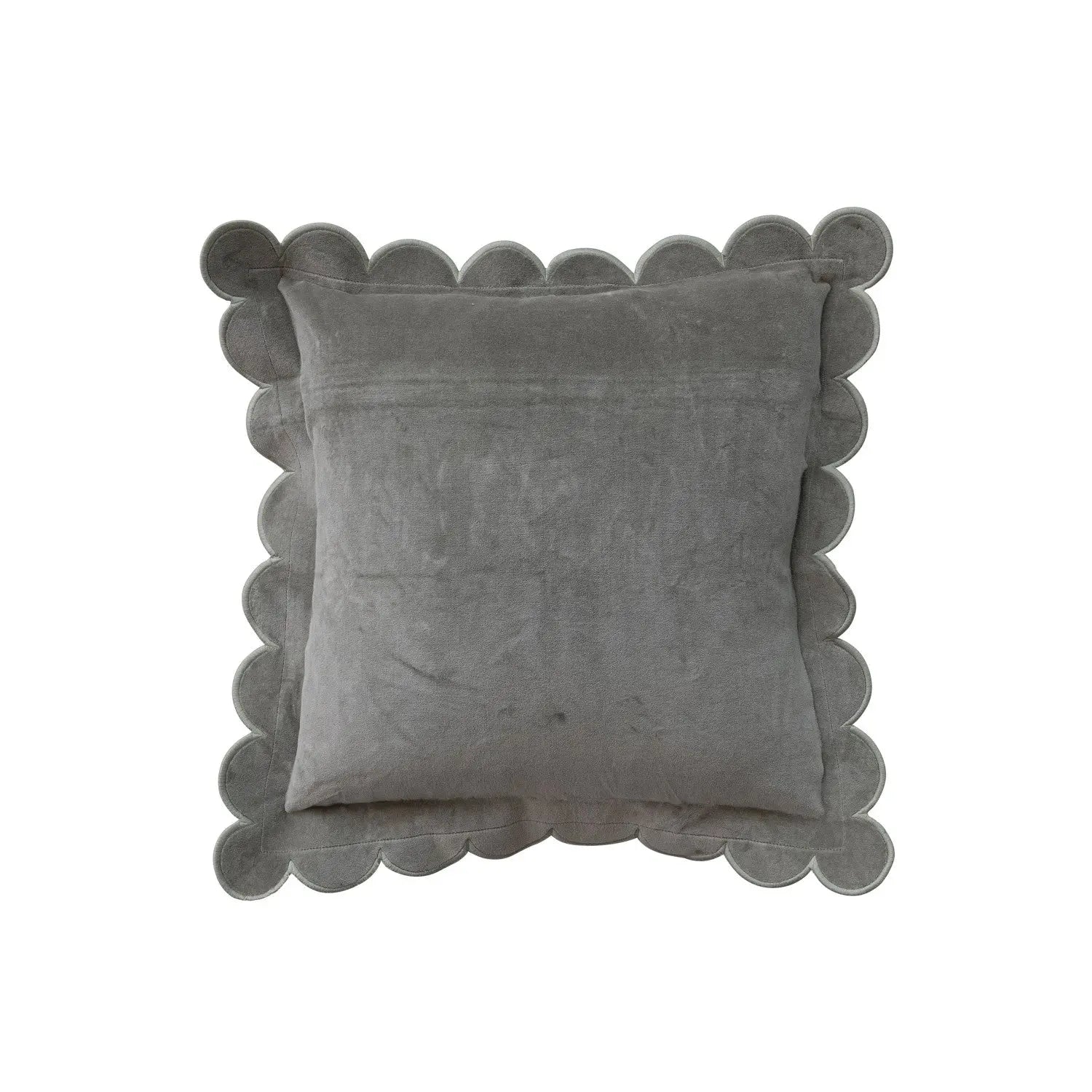 18" Square Cotton Velvet Pillow with Scalloped Flange & Stitched Edge, Green