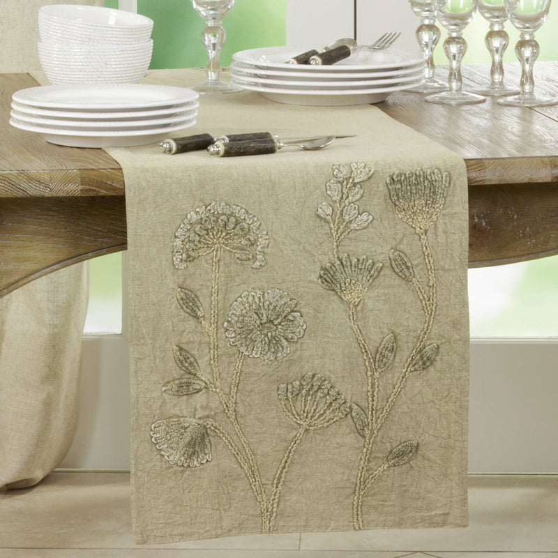 Stone Washed Floral Runner: Taupe / 16"x72"