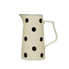2-1/2 Quart Hand-Painted Stoneware Pitcher w/ Dots & Linen Texture, Black & Cream Color, [product_price]- Greenhouse Home