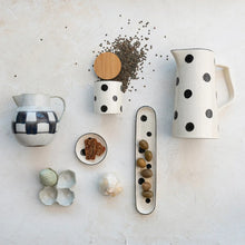 2-1/2 Quart Hand-Painted Stoneware Pitcher w/ Dots & Linen Texture, Black & Cream Color, [product_price]- Greenhouse Home