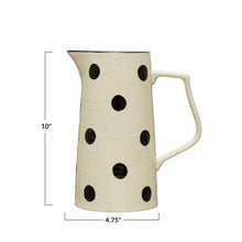 2-1/2 Quart Hand-Painted Stoneware Pitcher w/ Dots & Linen Texture, Black & Cream Color, [product_price]- Greenhouse Home