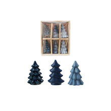 2-1/2"H Stoneware Trees, Blue, Boxed Set of 6