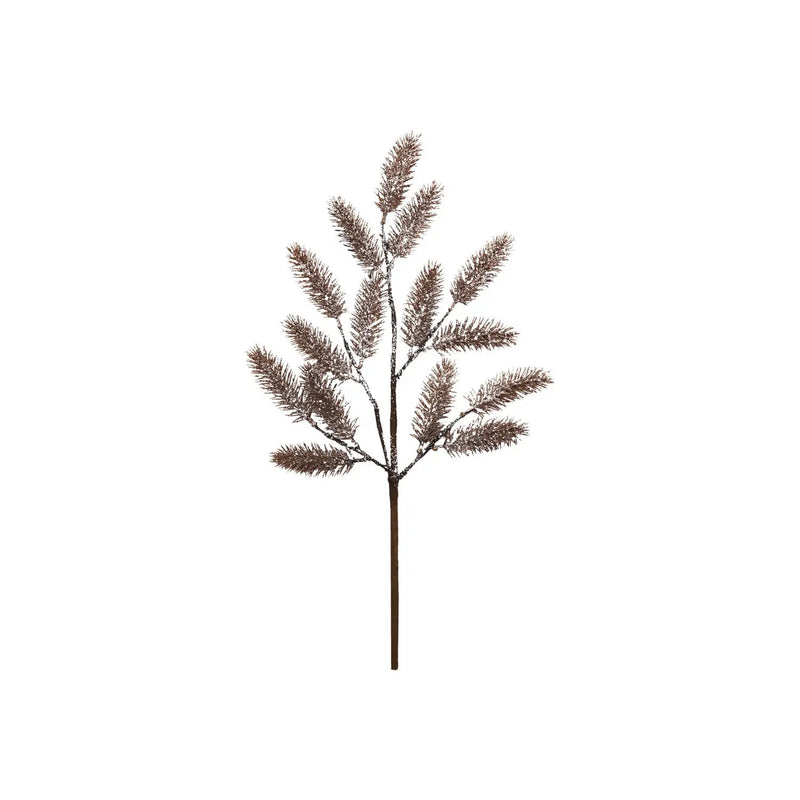 20"H Faux Pine Stem with Glitter, Ice Finish, Brown