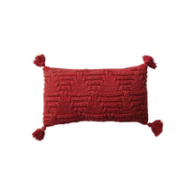 20"L x 12"H Woven Cotton Knit Lumbar Pillow w/ Tassels, Sandwashed Finish, Red