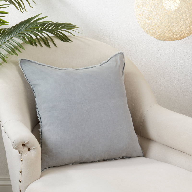 Fringed Linen Pillow – Down Filled: Blue-Grey / 20"