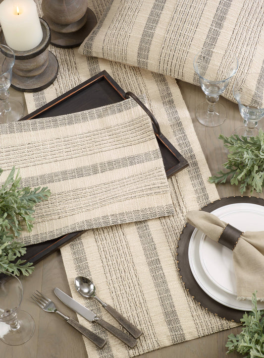 Striped Woven Runner - Neutral Colors: Ivory / 16"x120"