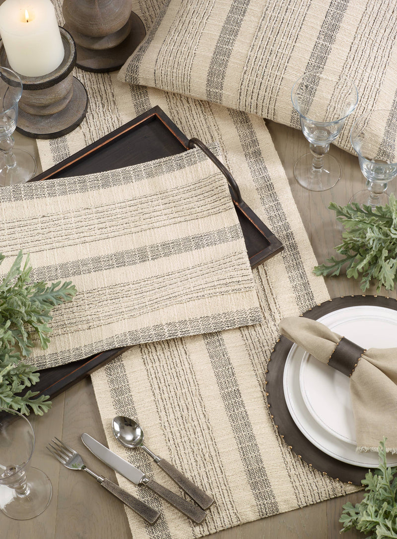 Striped Woven Runner - Neutral Colors: Ivory / 16"x90"