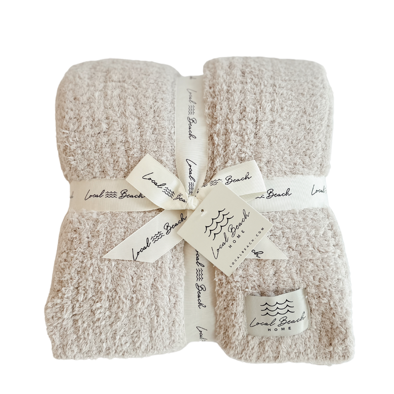 Solid Ribbed Luxe Home Cozy Blanket: Cream