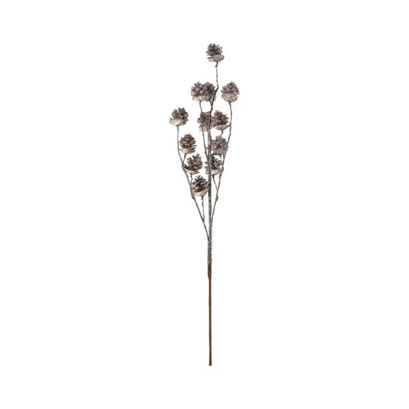 29"L Plastic Pinecone Stem with Glitter, Champagne Finish