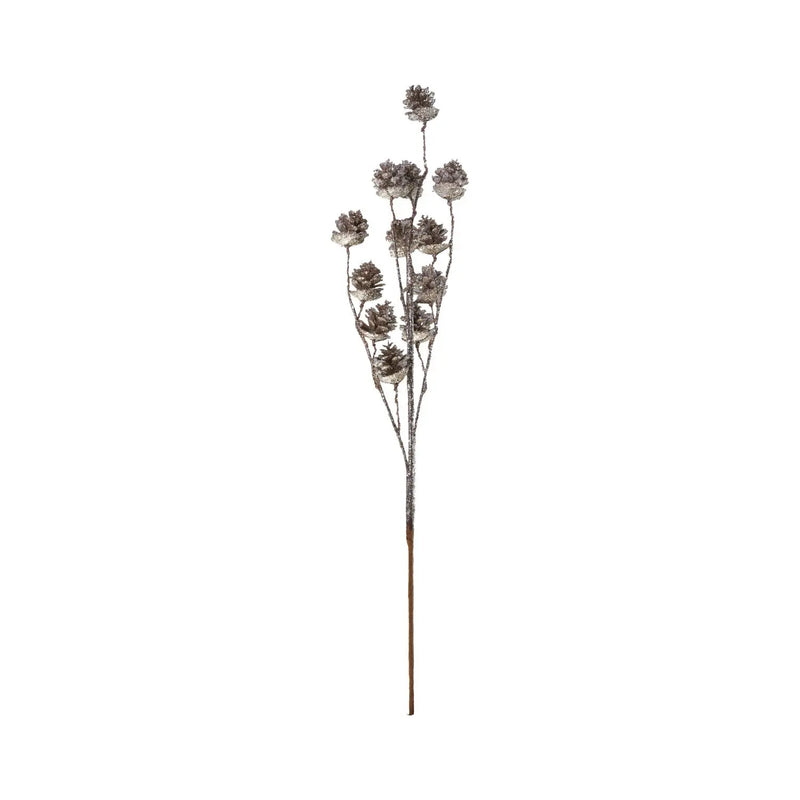 29"L Plastic Pinecone Stem with Glitter, Champagne Finish