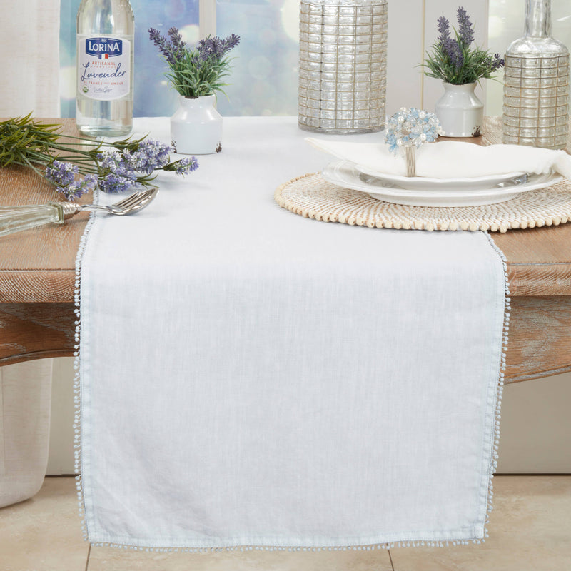 Pompom Design Runner: Blue-Grey / 16"x72"
