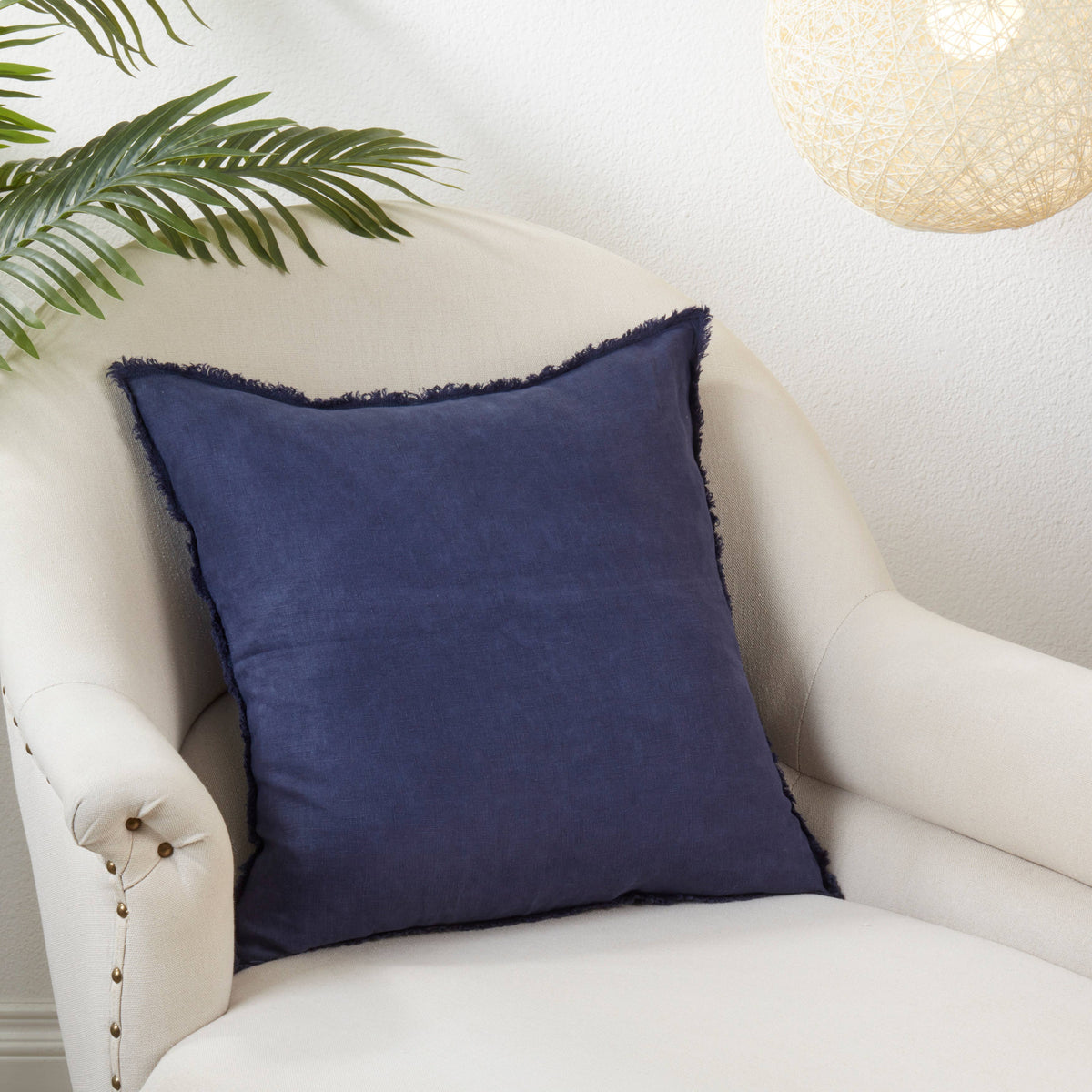 Fringed Linen Pillow – Down Filled: Midnight Blue / 20"
