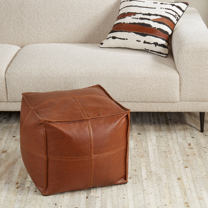 Vintage Inspired Faux Leather Patchwork Pouf: Brown / 18"x18"x16"