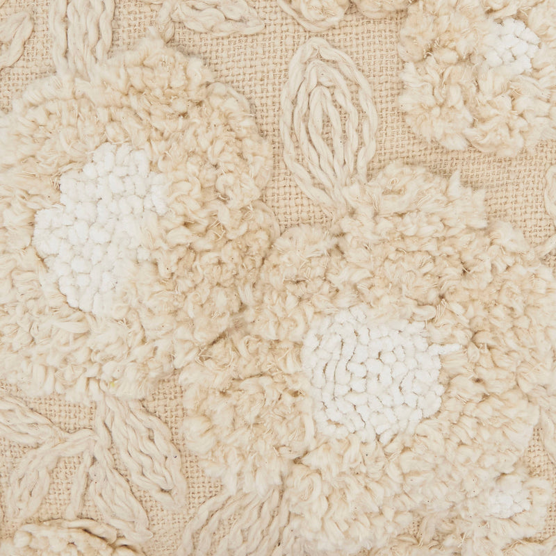 Delicate-Embroidered Floral Pillow: Natural / Poly Filled / 20"