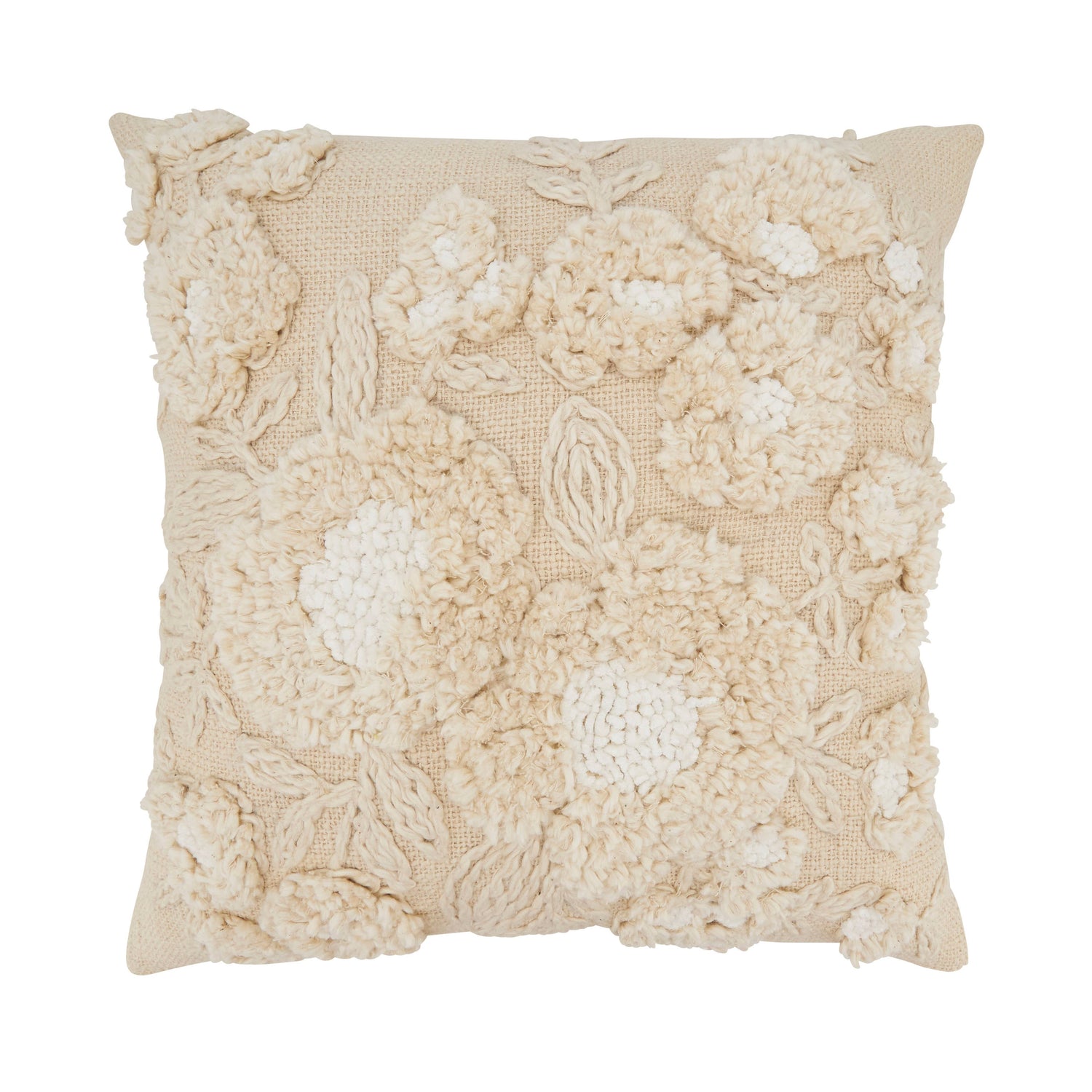 Delicate-Embroidered Floral Pillow: Natural / Poly Filled / 20"