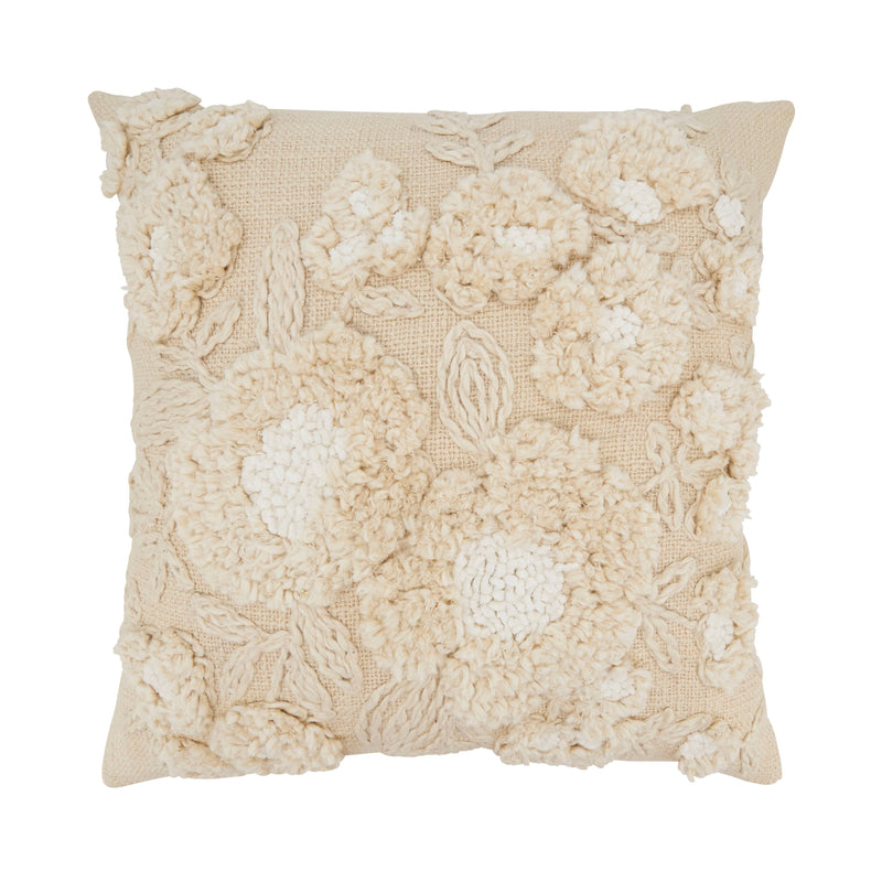 Delicate-Embroidered Floral Pillow: Natural / Poly Filled / 20"