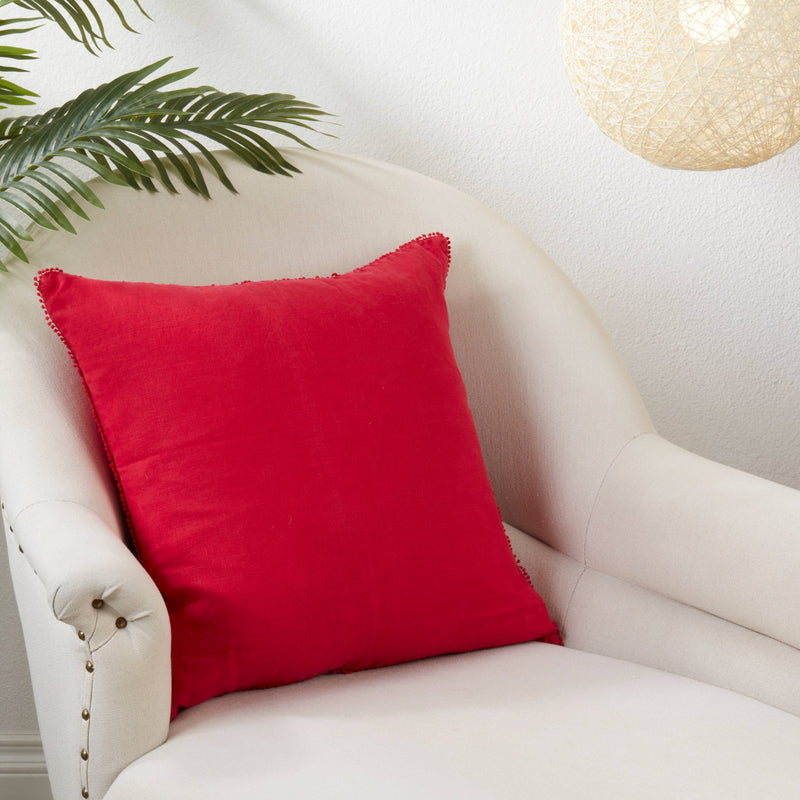 Pompom Design Pillow - Down Filled: Ivory / Down Insert / 20"