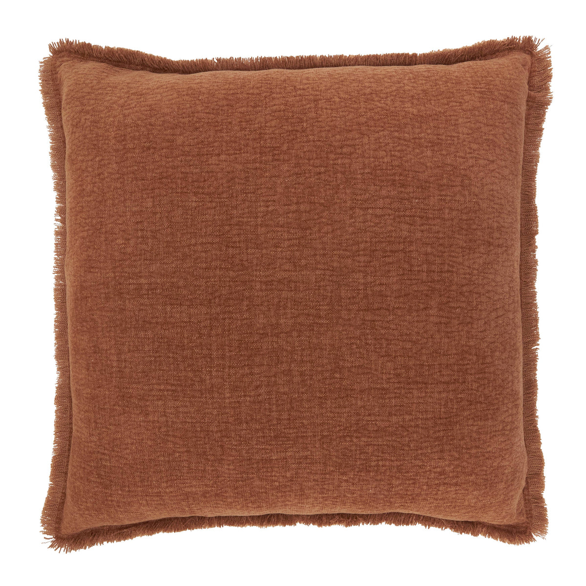 Fringe Edge Throw Pillow: Rust / Down Filled / 20"x20"