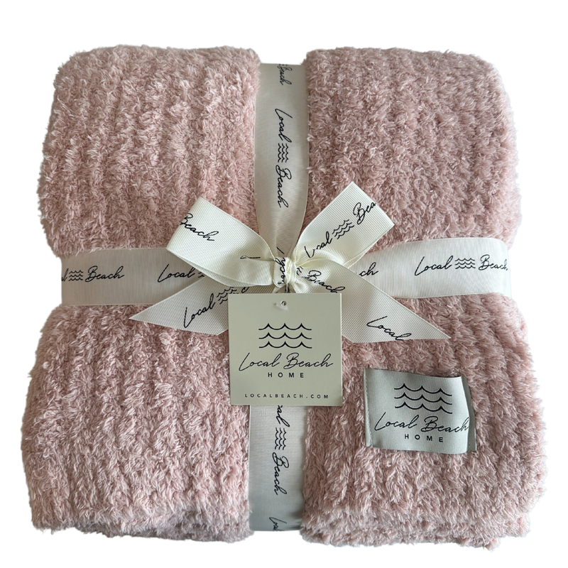 Solid Ribbed Luxe Home Cozy Blanket: Taupe