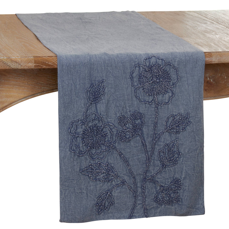 Stone Washed Floral Runner: Taupe / 16"x72"