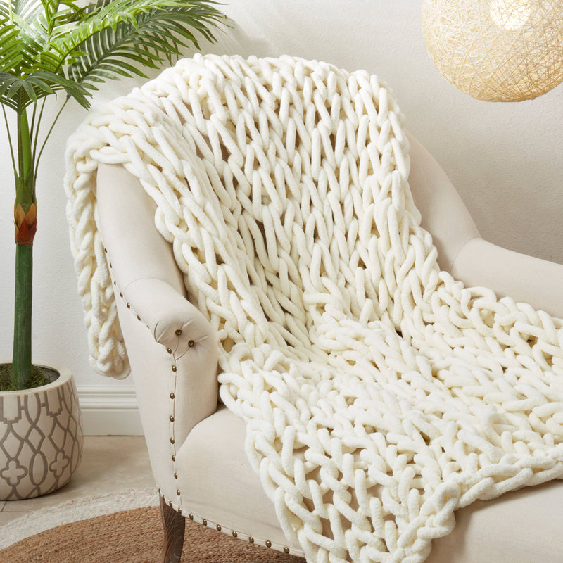 Textured Chunky Knit Cozy Throw: Natural / 50"x60"