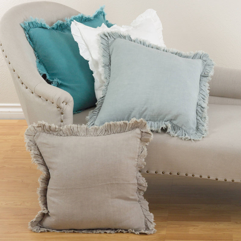 Ruffled Design Pillow - Down Filled: Ivory / Down Insert / 24"