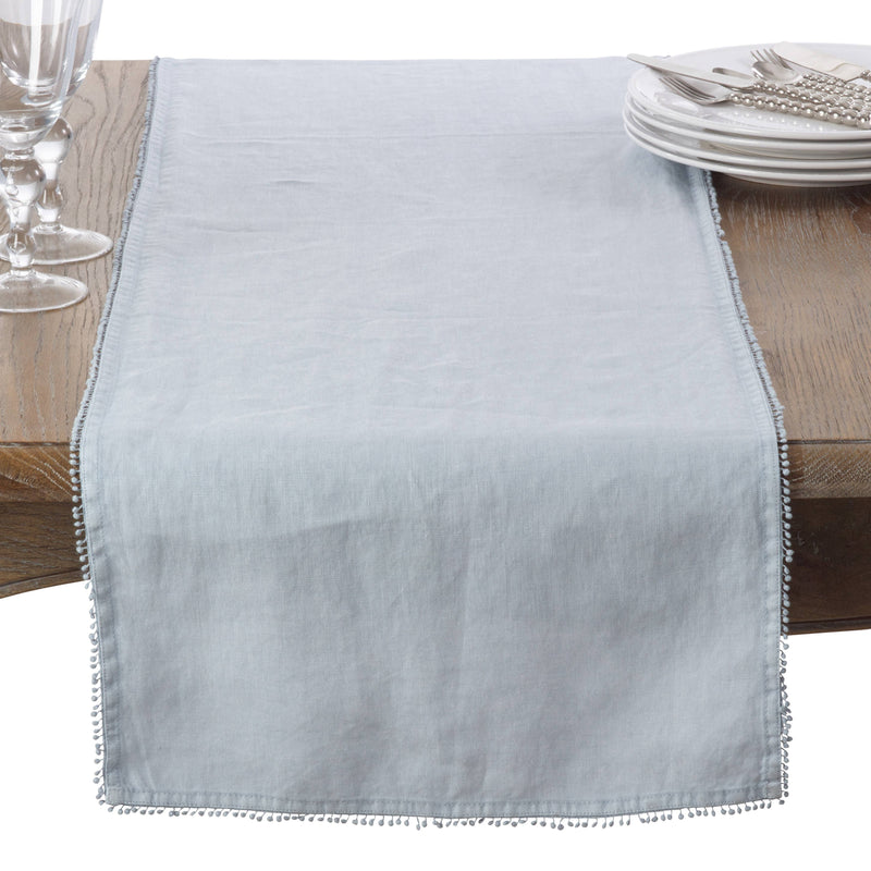 Pompom Design Runner: Blue-Grey / 16"x72"