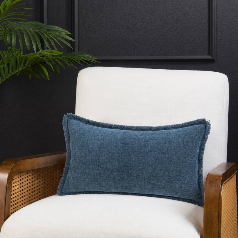 Fringe Edge Throw Pillow: Green / Down Filled / 12"x20"