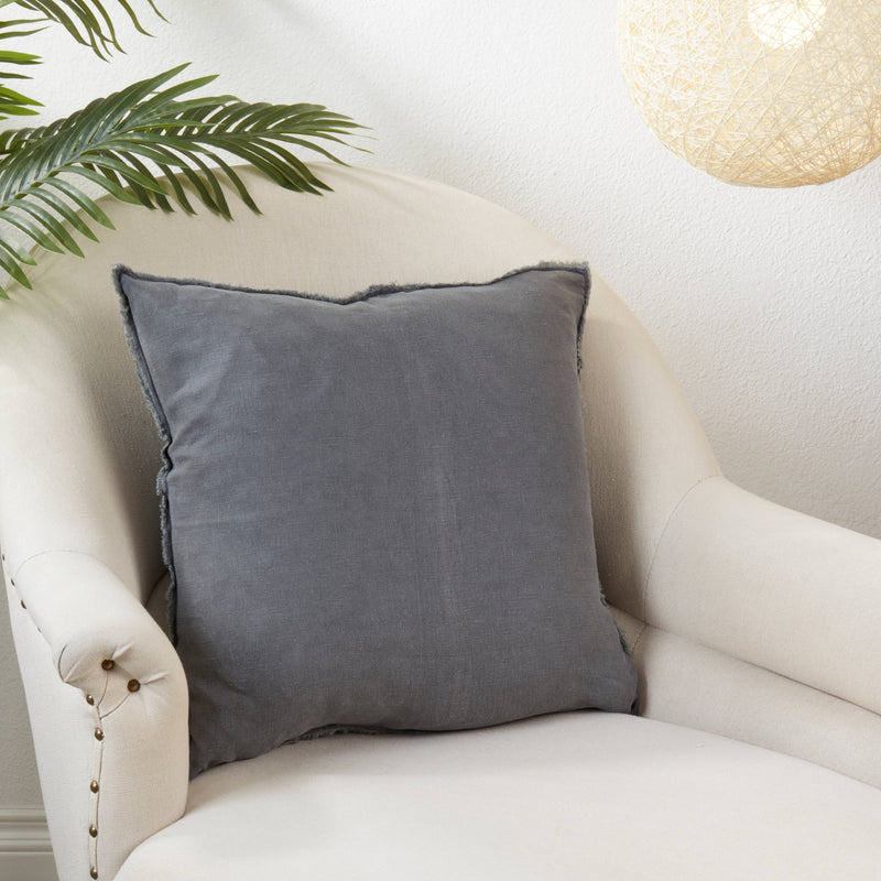 Fringed Linen Pillow – Down Filled: Blue-Grey / 20"
