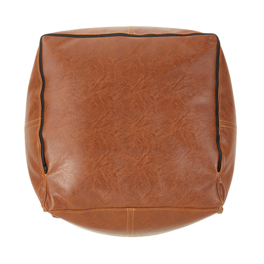 Vintage Inspired Faux Leather Patchwork Pouf: Brown / 18"x18"x16"