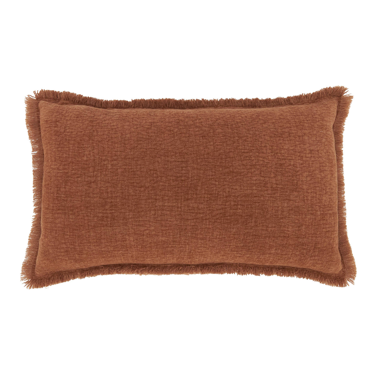 Fringe Edge Throw Pillow: Rust / Down Filled / 12"x20"