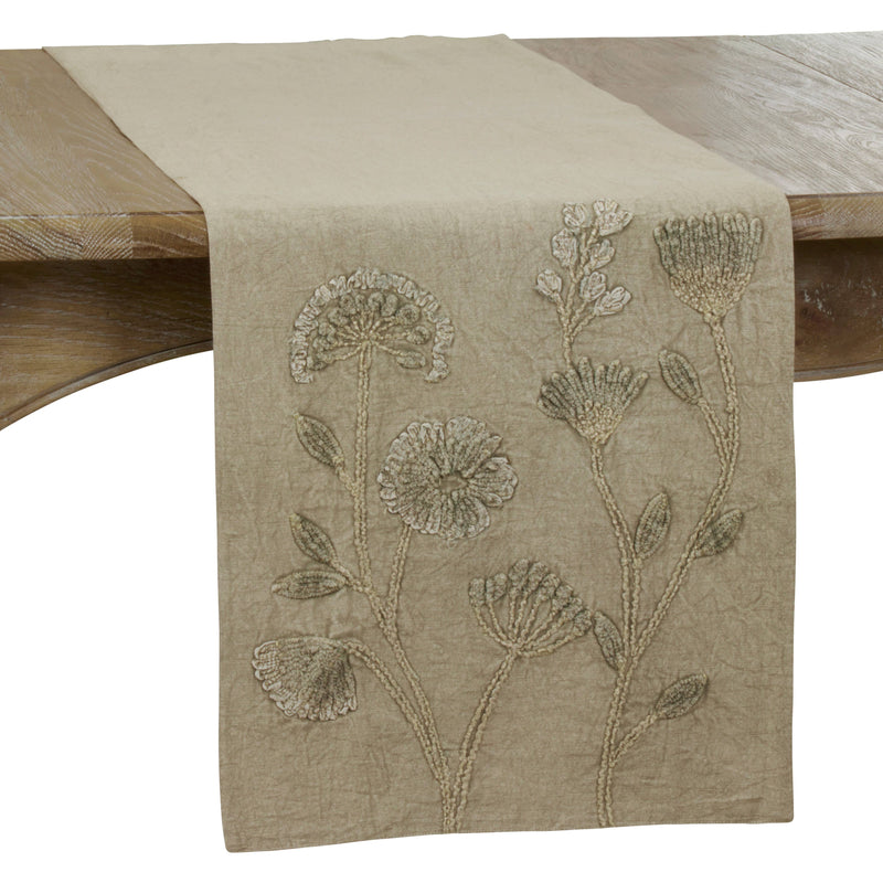 Stone Washed Floral Runner: Taupe / 16"x72"