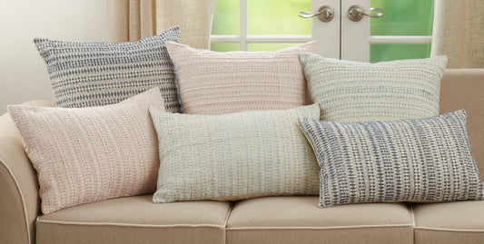 Woven Throw Pillow With Line Design: Blue / Poly Filled / 16"x24"