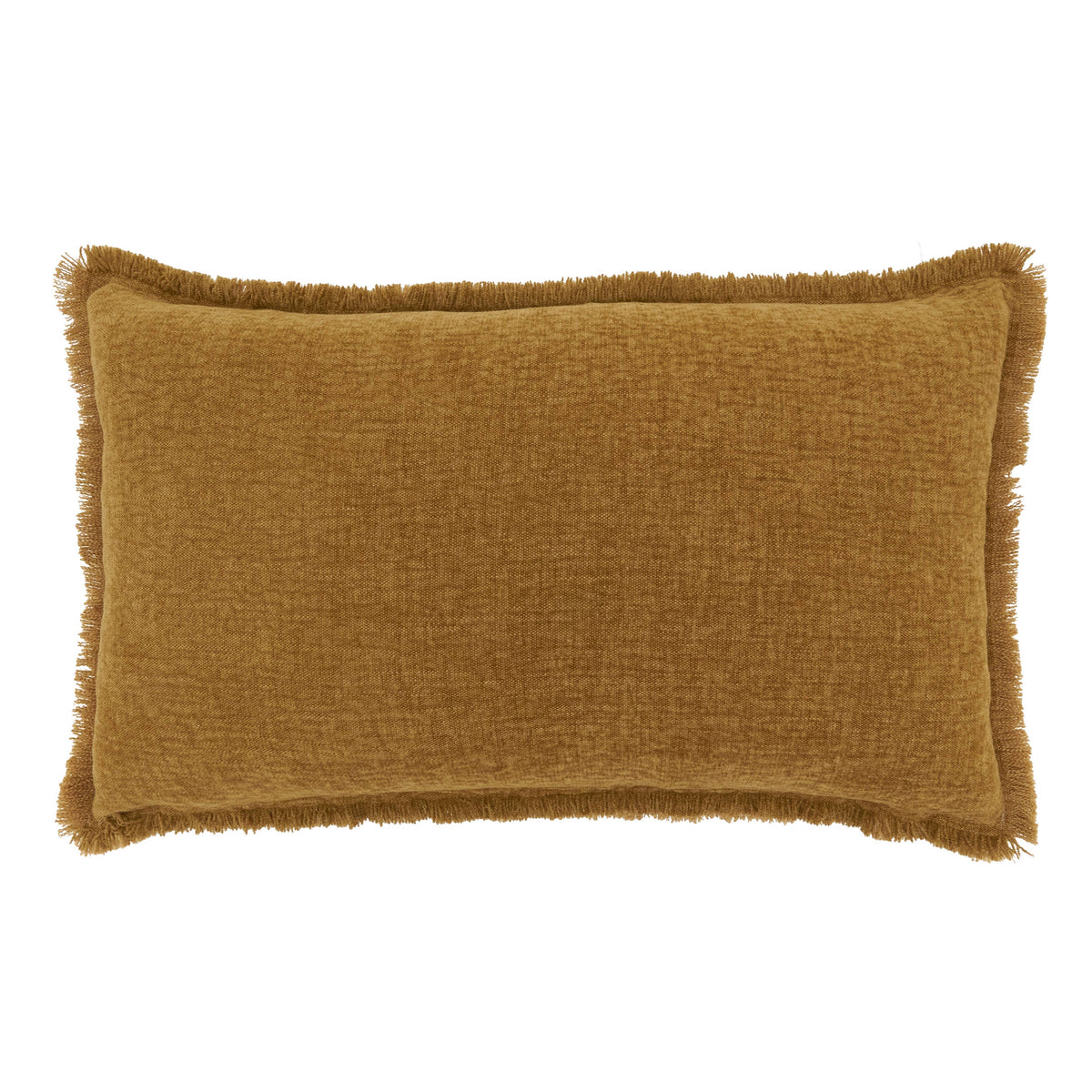 Fringe Edge Throw Pillow: Mustard / Down Filled / 12"x20"