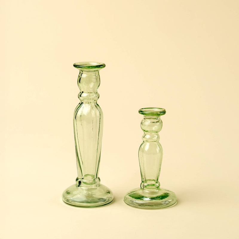 Vero Glass Candlestick, Green