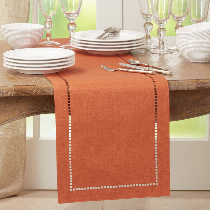 Laser-Cut Hemstitch Runner: Red / 14"x72"