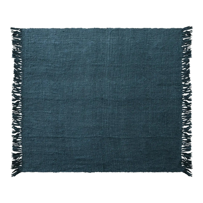 60"L x 50"W Woven Viscose Throw with Fringe, Navy Color