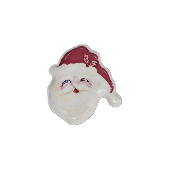 6"L x 6"W Stoneware Santa Shaped Plate, Pink, Red & White ©