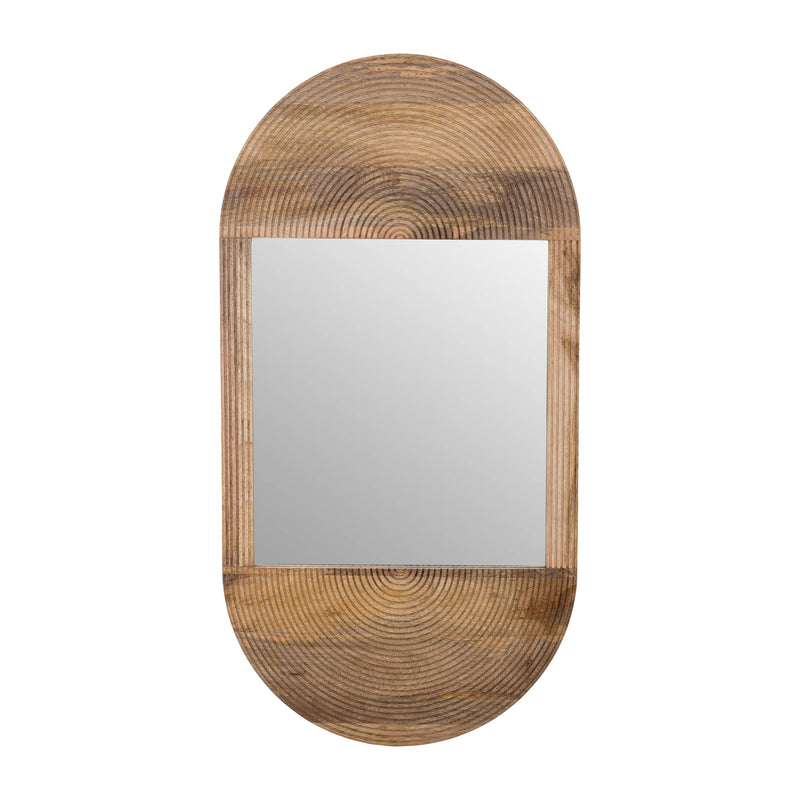 Brown Wood Glass Arched Oval Hanging Wall Mirror