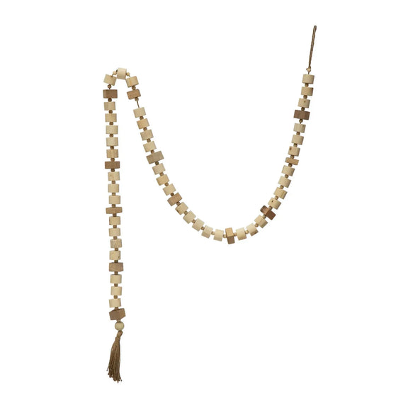 72"L Paulownia Wood Block and Bead Garland with Jute Tassel