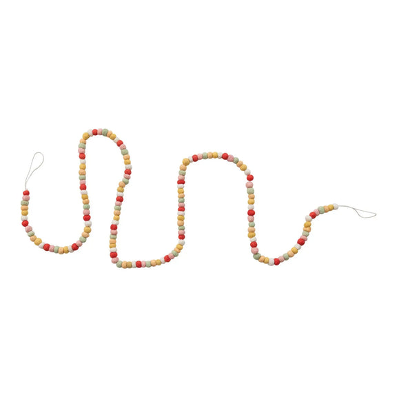72"L x 1/2"H Handmade Wool Felt Ball Garland, Multi Color