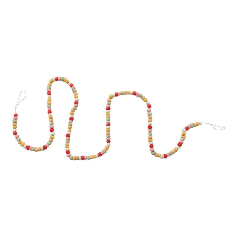 72"L x 1/2"H Handmade Wool Felt Ball Garland, Multi Color